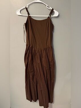 Sleeveless Chocolate Brown Midi Dress with Gathered Skirt